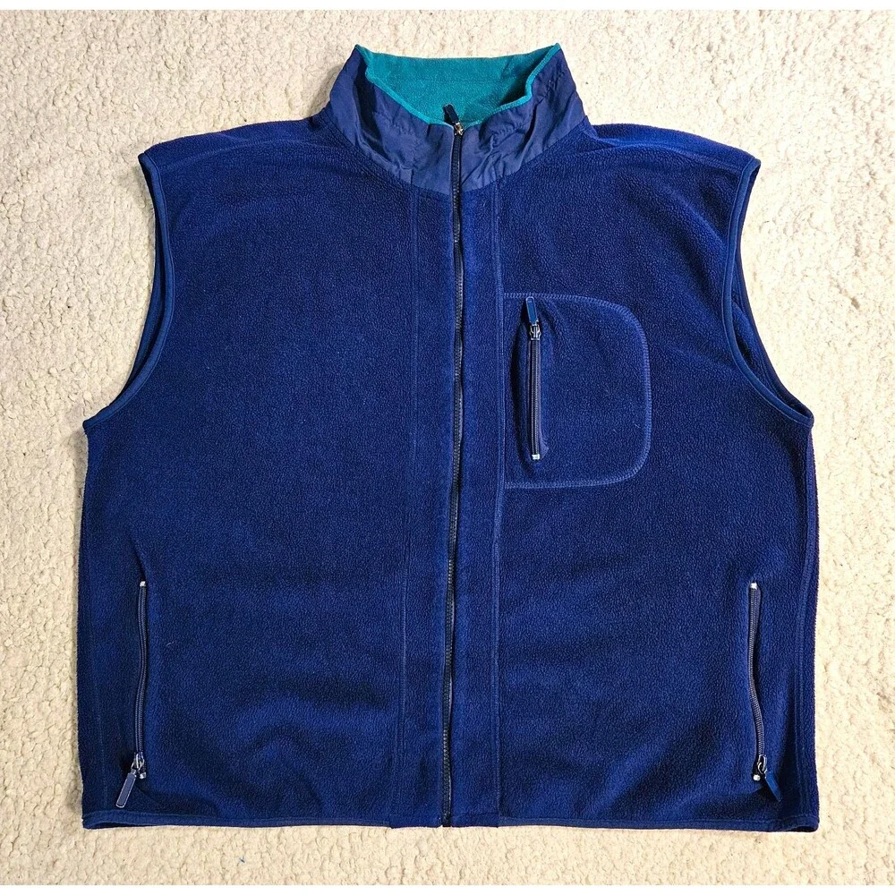 Vintage 90s Eddie Bauer Fleece Vest Polartec Mens XL USA Made Navy Blue Outdoor